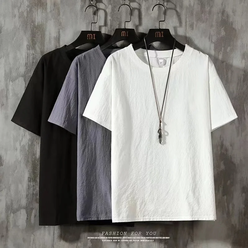 

Men Summer Short Sleeve T-shirt Solid Loose Casual Bottoming Shirt Round Neck Streetwear Top Tees Y2k Clothing