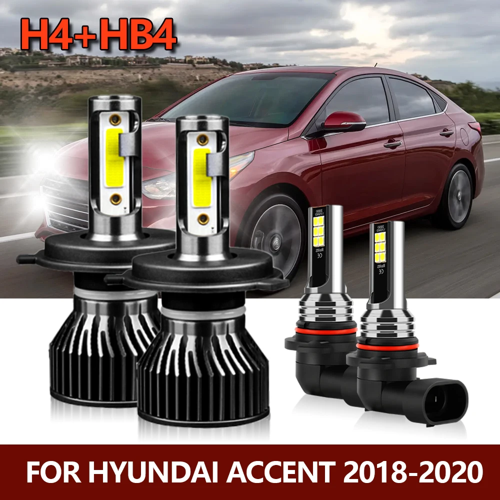 4x Led Headlight H4 Hi/lo Bulbs + 9006/hb4 Fog Lamp Combo Car Lights