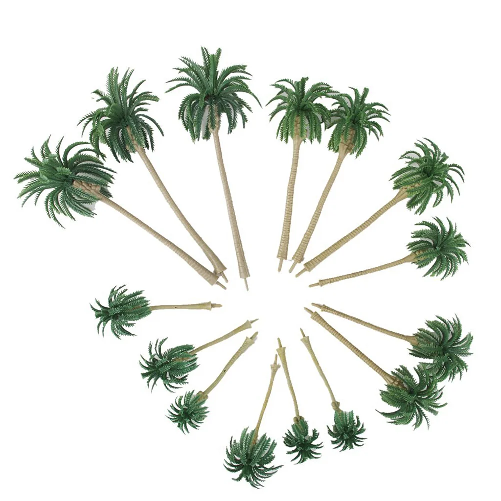 15pcs Plastic Coconut Palm Tree Scenery Model Artificial Plant Miniature Architecture Trees Sand Table Model miniature building kits Model Building Toys