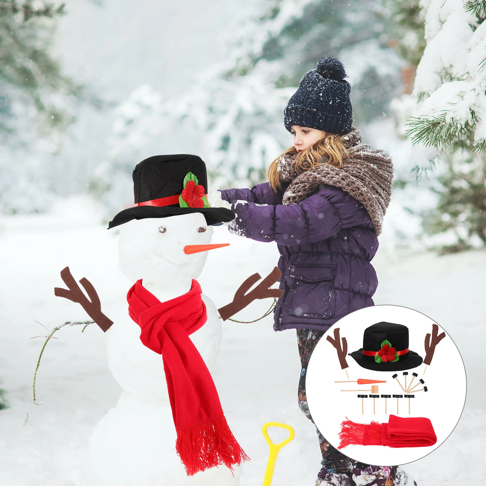 

16pcs Snowman Decorating Dressing Kits Hat Scarf Eyes Mouth Button Nose Accessories