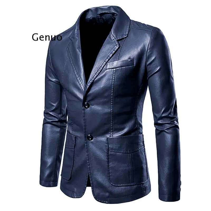 

Новинка весна-осень 2022, мужской кожаный костюм с лацканами, пальто/мужской деловой Повседневный пиджак из искусственной кожи