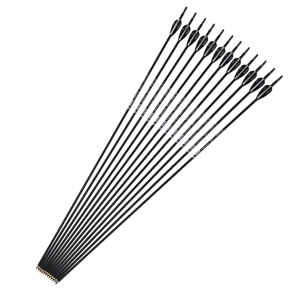 

31.5 inches Spine 700/1000 Carbon Arrows with Black and White Feather for Compound/Recurve Bow Hunting Archery