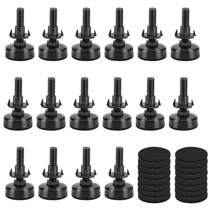 

16 PCS Adjustable Furniture Leveling Feet, Adjustable Leg Levelers Black Metal For Cabinets Sofa Tables Chairs Raiser