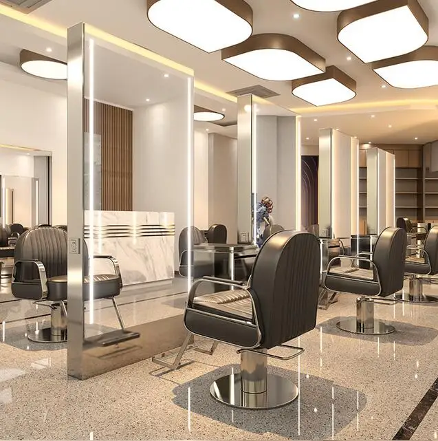 Net red barber shop mirror hairdressing mirror table hair salon special stainless steel double-sided hairdressing