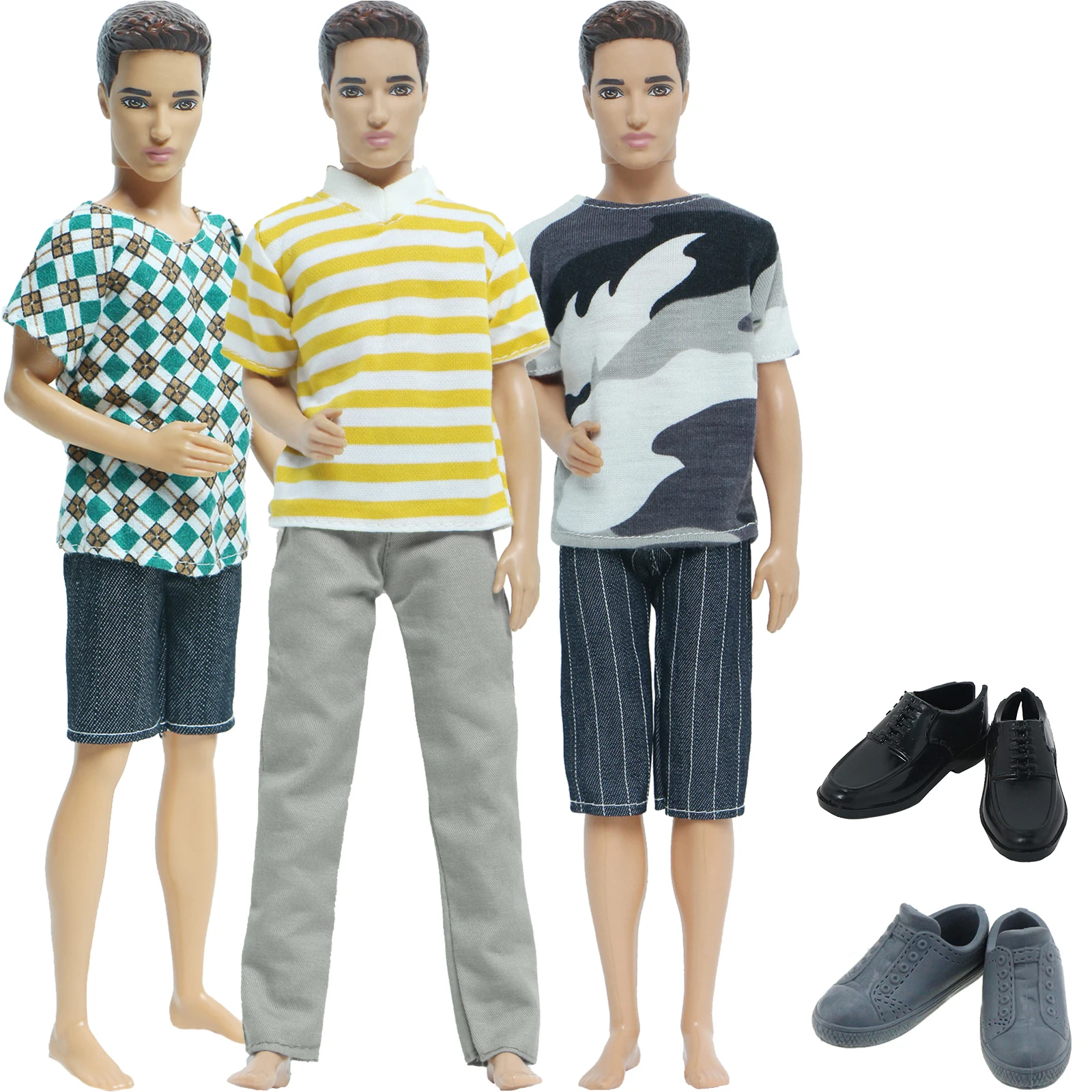 Doll Clothes 5 Set Men's Doll Outfit Pants T-shirt 2 Shoes Slippers for Ken Doll Accessories Toys