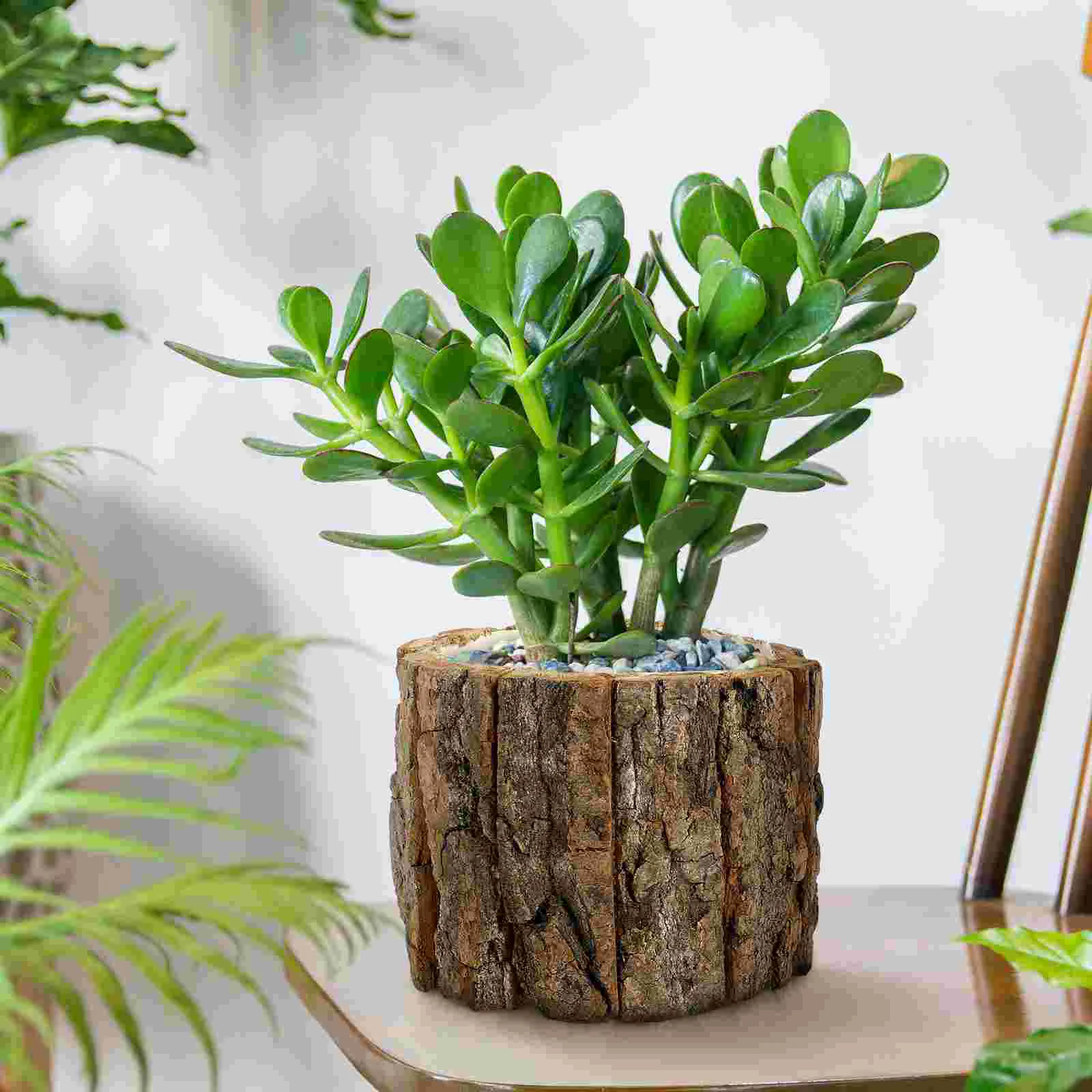 Cubo de flores impermeable, maceta rústica, macetas para plantas,  decoración de escritorio creativa Rural para interiores, contenedor de  madera para exteriores, corteza - AliExpress, image size:1600x1600