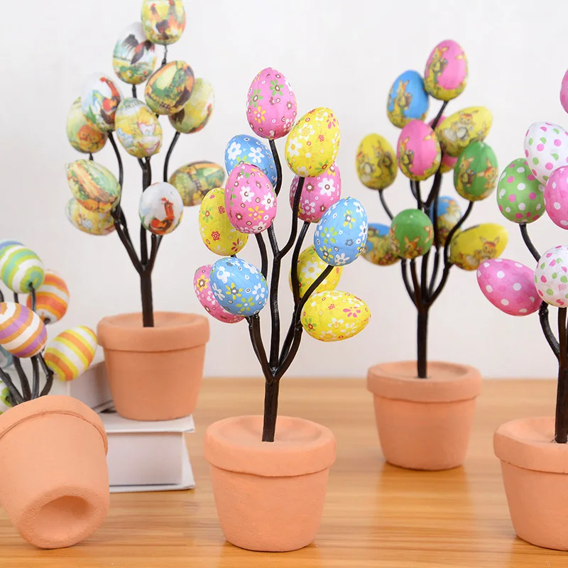 

Colorful Easter Eggs Tree Branch DIY Painting Foam Bunny Egg Plants Bonsai for Home Spring Party Easter Decoration Fake Flowers