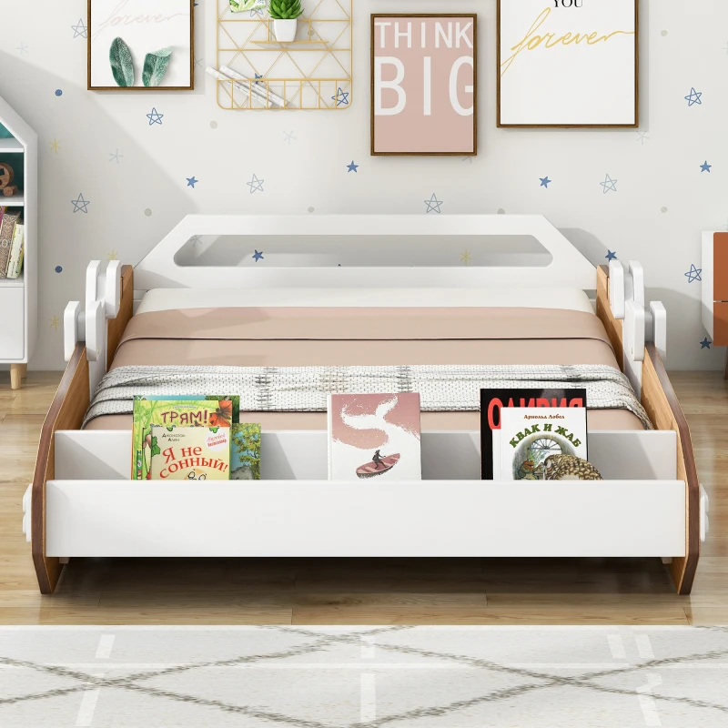 Wood Twin/Full Size Racing Car Bed, modern design cute children's single bed, youth bed, with small bookshelf 2