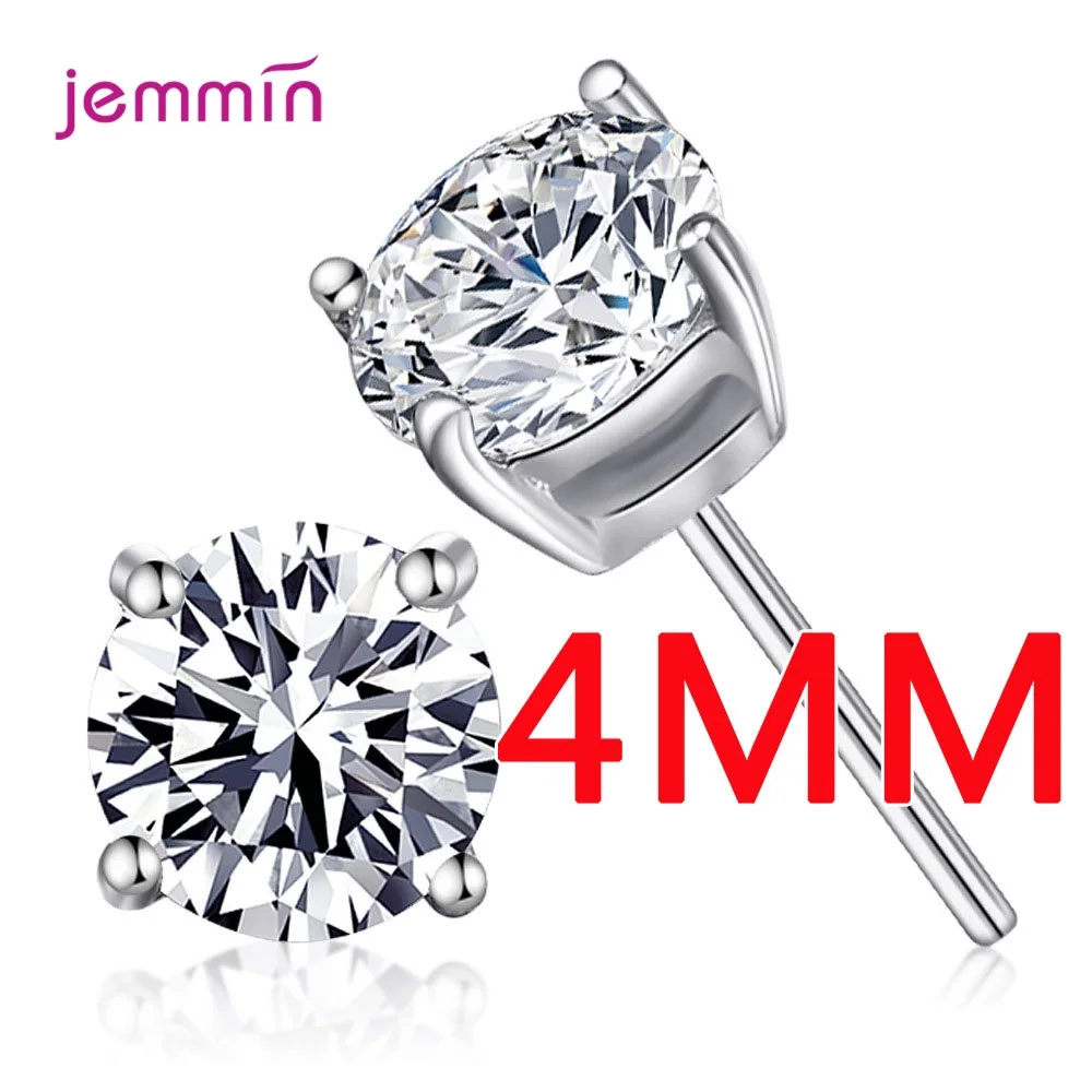 עגילי הרבעה קלאסית Aaa cz לנשים גברים 4 מ "מ עד 8 מ" מ 925 קריסטל כסף סטרלינג מעוקב