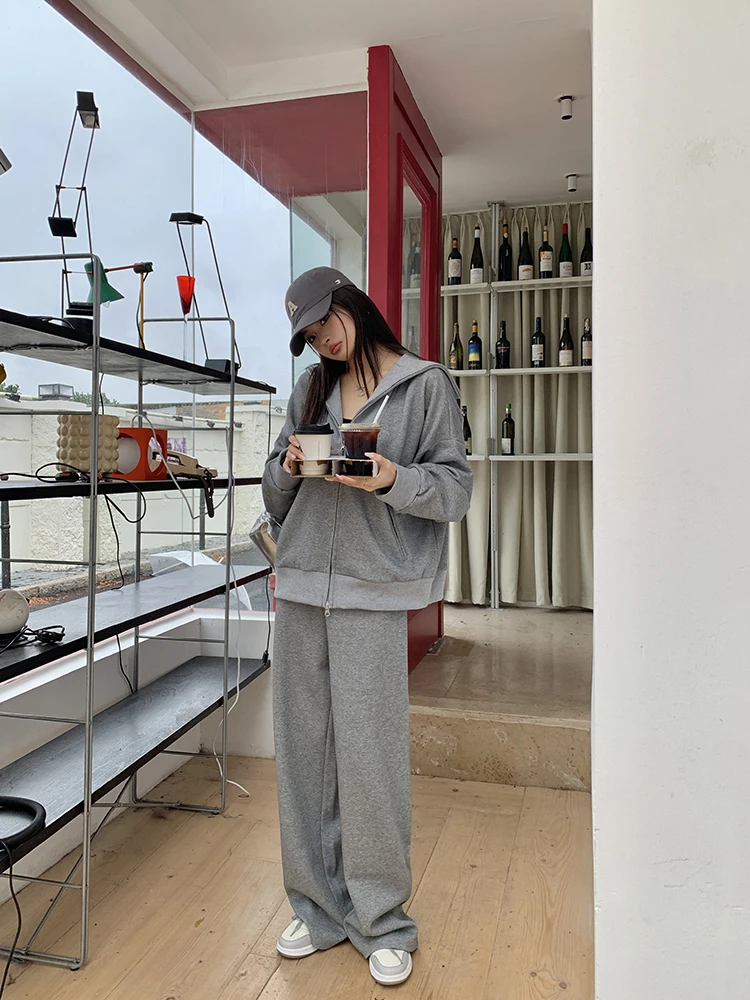 Y2K Casual Two-piece Set Solid Tracksuit Stand Collar Long Sleeve Zip-up Sweatshirt Long Pants Korean Fashion Autumn New Outfits