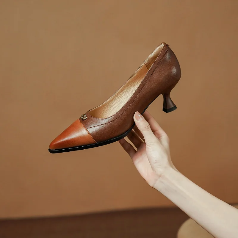 

2023 new Women pumps natural leather 22-25cm cowhide+sheepskin+pigskin full leather pointed toe high heel fashion women shoes