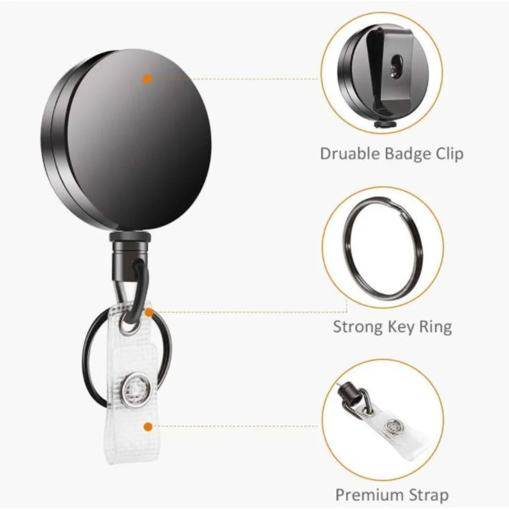 

Office Supplier Metal Black Retractable Pull Key Ring Chain Reel ID Lanyard Name Tag Card Badge Holder Reel Recoil Belt Clip