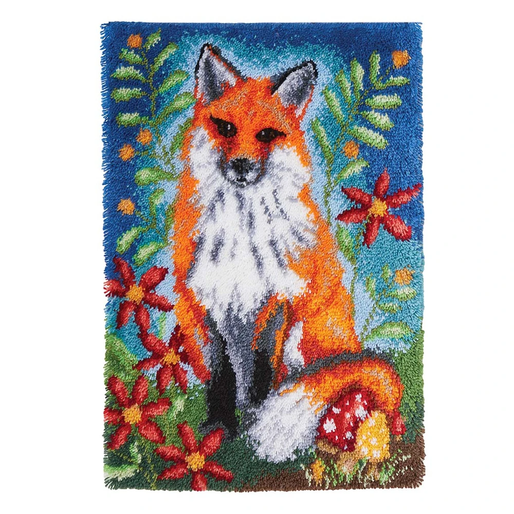 

Large size Latch hook kit for Adults Kids Beginner Latch hook kits rugs with Pre-printed Fox Pattern Canvas Home decoration