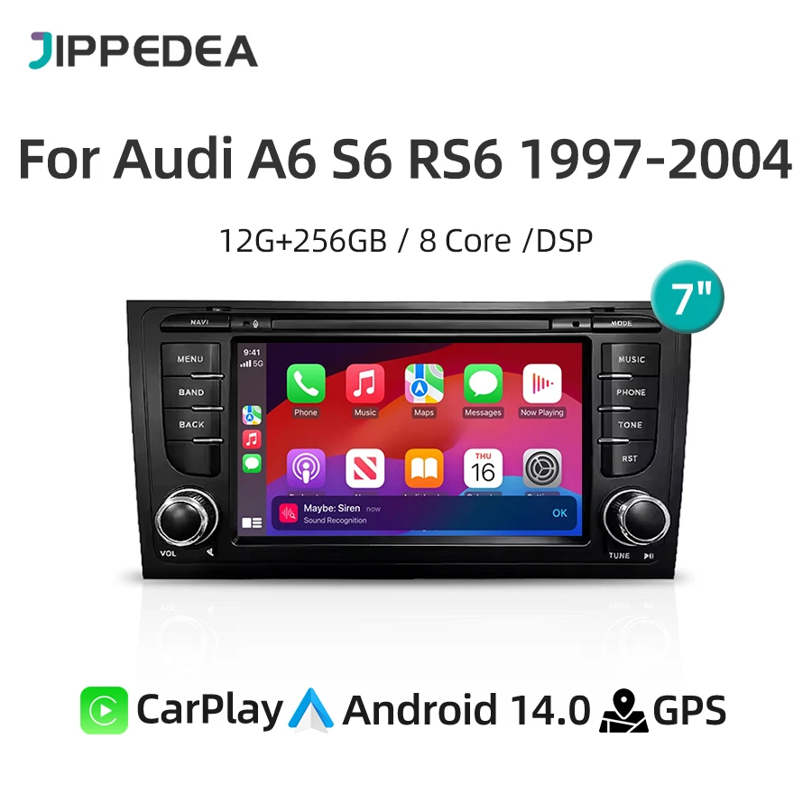 Radio de coche 12G 256G Android 14,0 para Audi A6 S6 RS6 1997-2004 reproductor de vídeo Multimedia 4G WiFi navegación CarPlay Audio estéreo 1