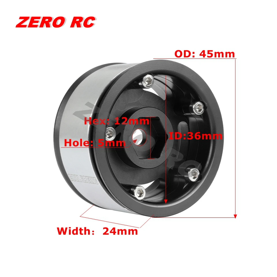 4 Cerchi Beadlock KINGCOO 1,55'' In Alluminio Per Auto RC Crawler 1/10 – Colore Nero, Compatibile Axial Tamiya D90 CC01 - 2