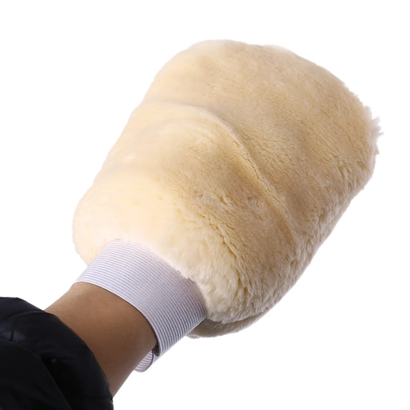 Scratch Sheepskin Lambswool Quick Automotive Wash Mitt Brush Large Size Lint Sponge Glove for Car Care Helper