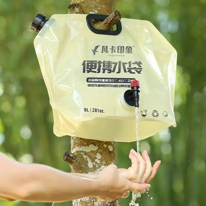 Portable Water bag With faucet for camping folding Water Container Bag 8L Collapsible Pouch with Handle Camping Supplies