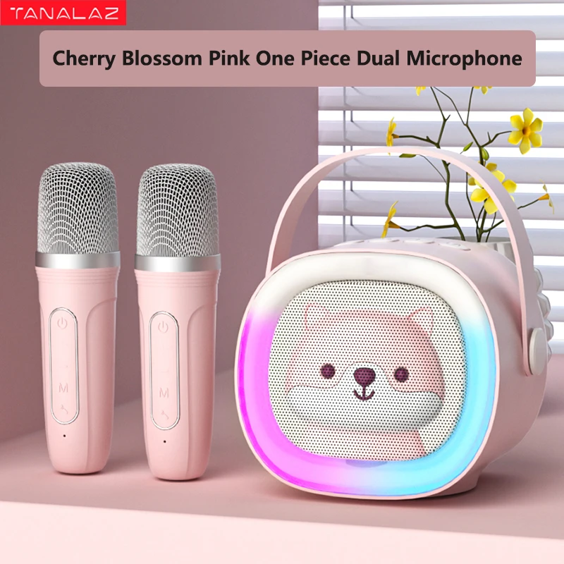 TANALAZ K25 Microphone Sound All-in-One Wireless Bluetooth Home KTV Full Frequency Loud Speaker Cherry Pink [Dual Mic]
