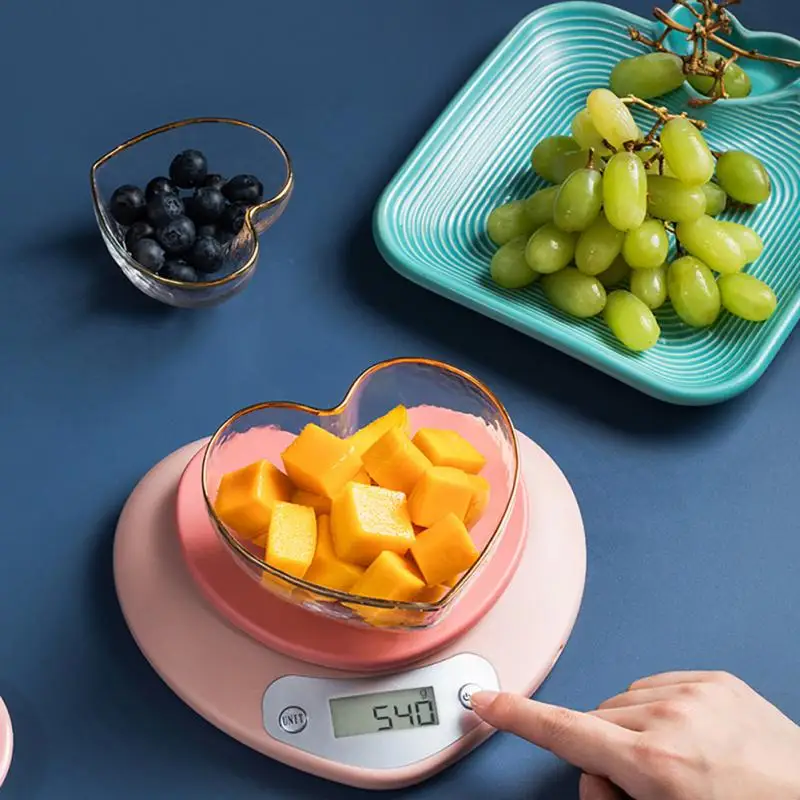 전자 주방 체중계 디지털 밸런스 정밀도, 정확한 하트 모양 LCD, 식품 휴대용 디지털 체중계, 5kg, 무게추 g