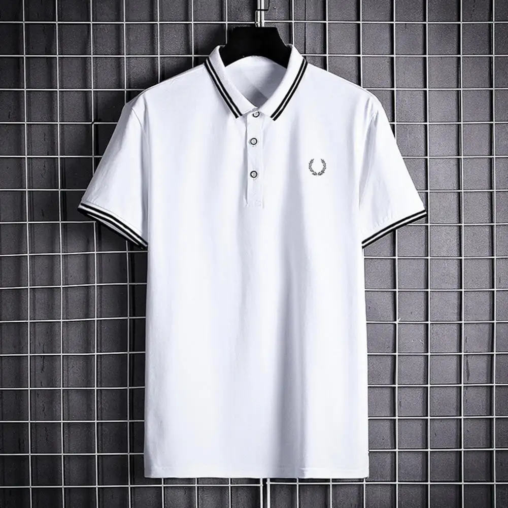 

Casual Summer T-shirt Solid Color Wear-resistant Summer Men Slim Lapel T-Shirt Wash-and-wear T-Shirt Male Clothing