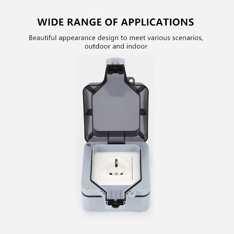

Waterproof Socket Box for Home Appliance, Single EU Plug, Switch Socket, IP66, Rainproof, Outdoor, New, Ac220V, 16A