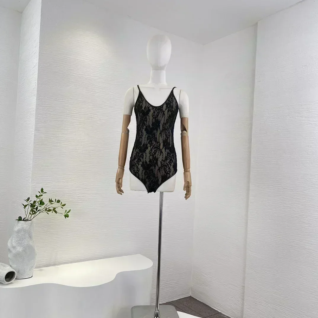 

Женское винтажное Кружевное боди с открытой спиной и круглым вырезом