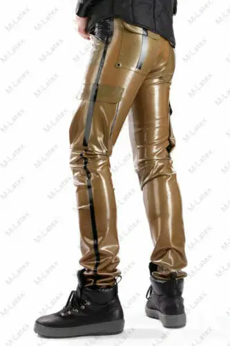 Latex Gummi Men's Causal Pants Overalls Side Trims Pockets Cool 0.4mm