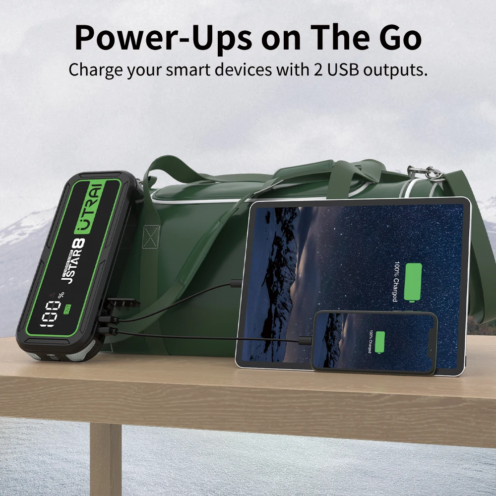 UTRAI 3000A Jump Starter Power Bank Battery Portable Charger 10W Wireless Charging LCD Screen Safety Hammer Car Starting Device