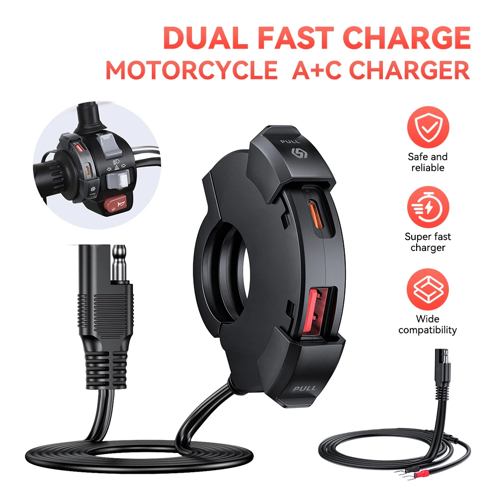 Motorbike Charger Adapter 12V Motorcycle Usb Fast Charger Type C Cell Phone Port Power Outlet Waterproof Socket Plug Adapters For Moto