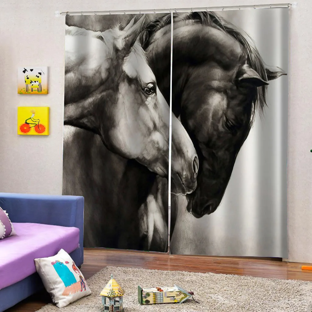 

Black and Gery Horse Curtains for Room Window Curtain Kids Drapes for Bedroom Living Room Window Treatment