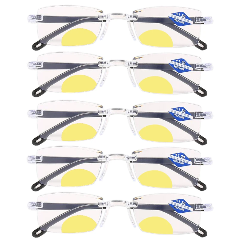5 Pcs Frameless Cutting Multi-focus Bifocal Reading Glasses Unisex Far And Near Dual-use Anti-blue light Hyperopia