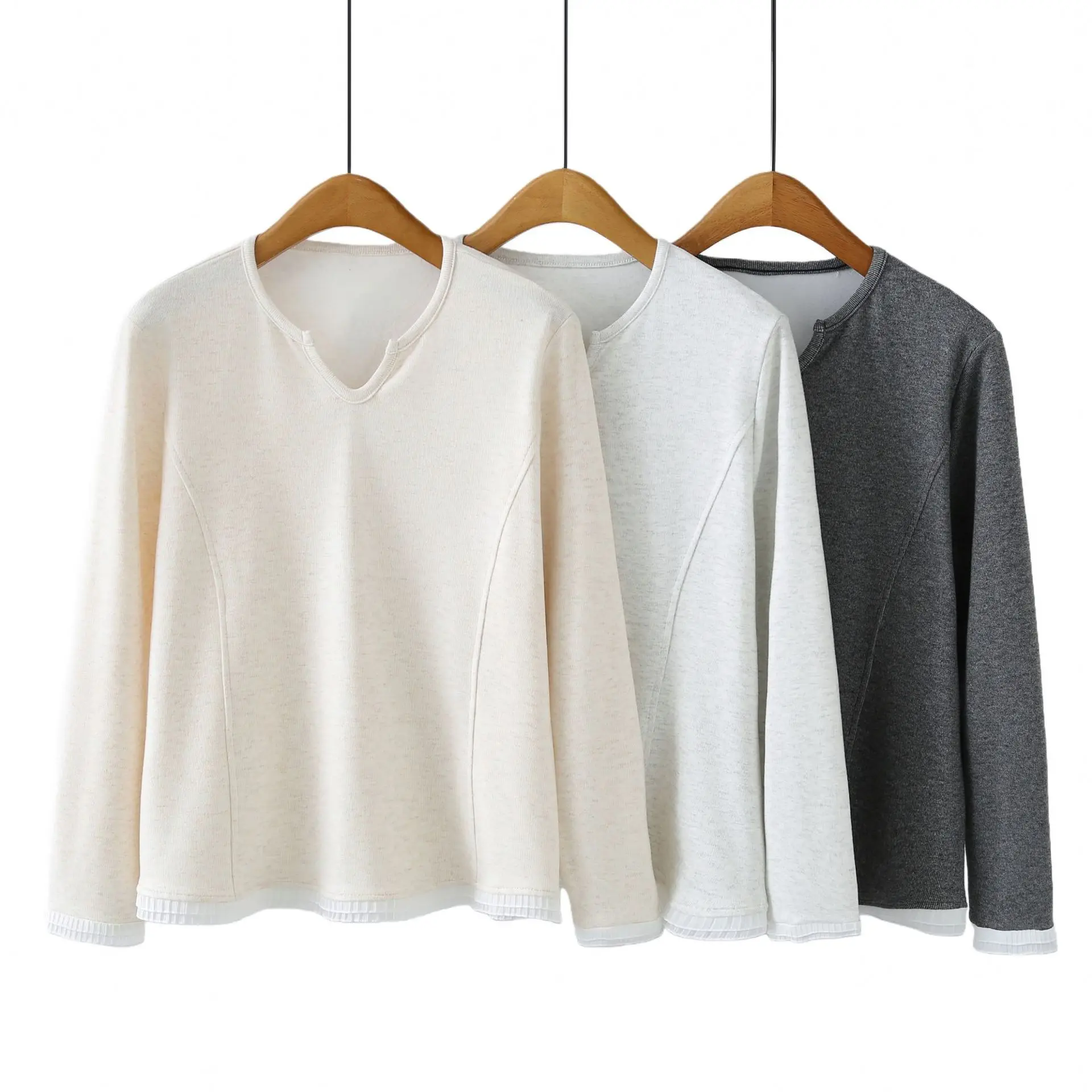 XXXXL Fashion Plus Size Women's T-Shirt Thickened Double Sided Fleece V-Neck Long Sleeved Base Tops For 2025 autumn/winter 2520