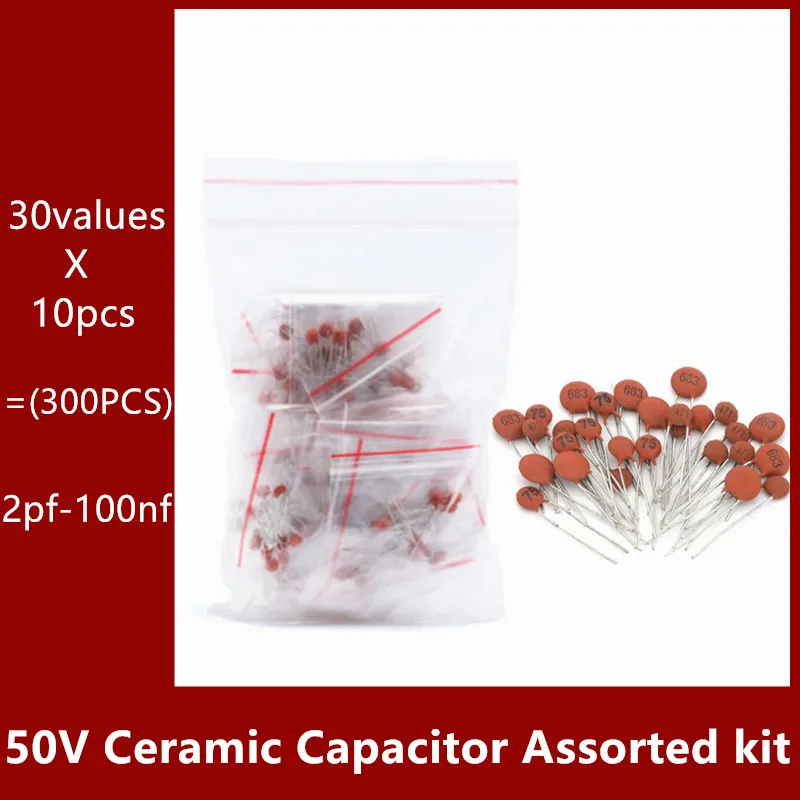 

30 valuesX10pcs=300pcs 50V Ceramic Capacitor Assorted kit 2pf~100nf Elektronische Komponenten Paket, keramik kondensator