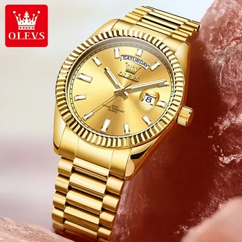 OLEVS 5650 Quartz Men's Watches Unique Week Calendar Display Luxury Brand Original Watches for Men Luminous Waterproof Man Watch