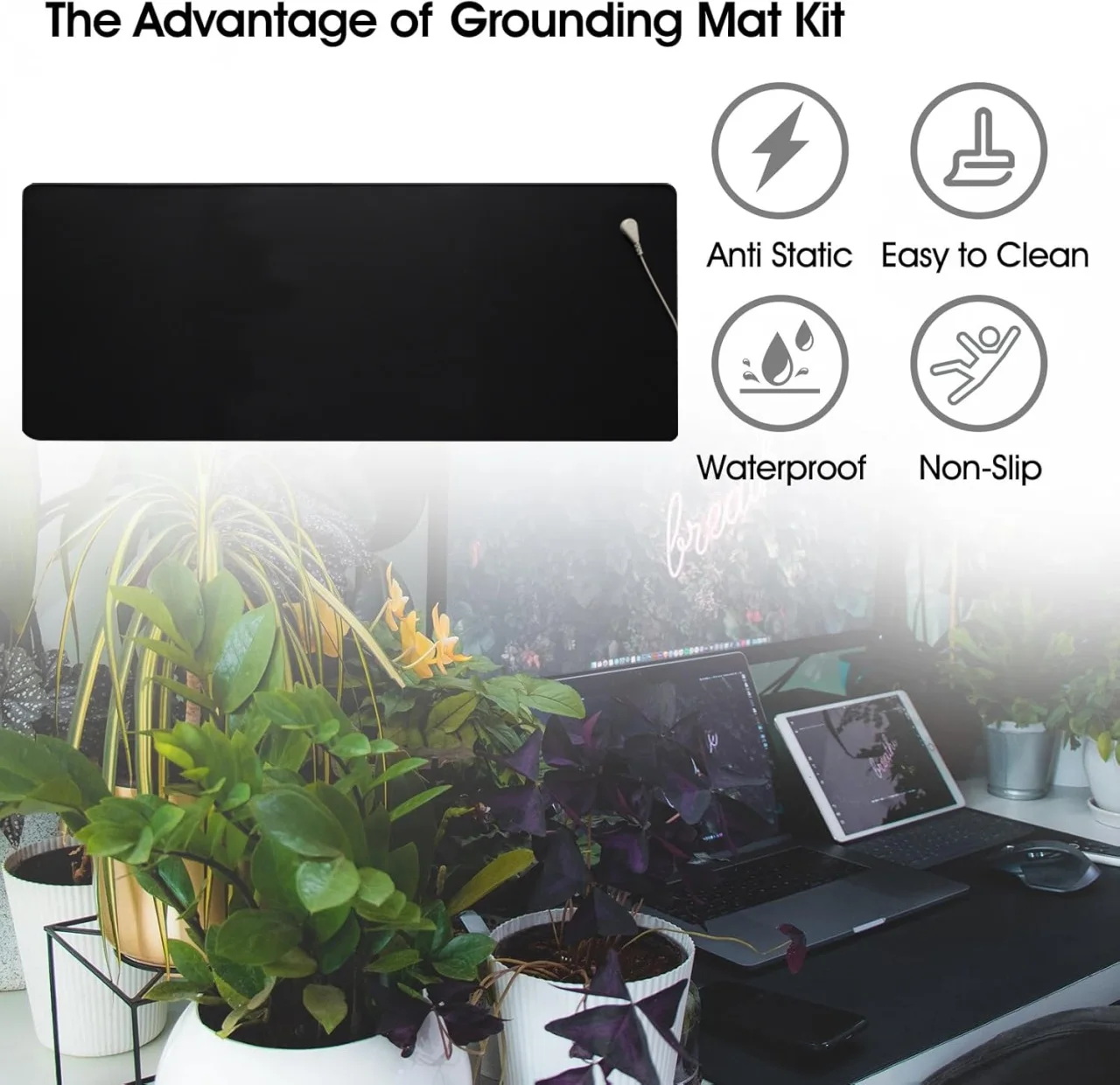 60X90CM Grounding Mat with Copper Grounding Rod Connect to Earth EMF Recovery,for Foot Therapy, Conductive Sleep Mat
