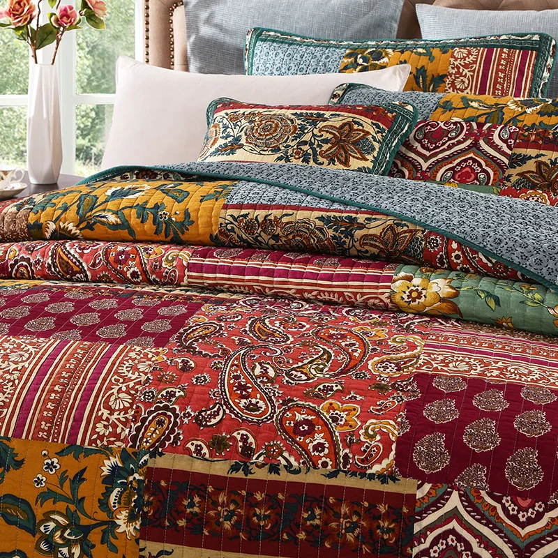 Summer Quilt, Summer Quilt Set, Bed Comforter CHAUSUB Vintage Patchwork Quilt Set 3PCS Bedspread Cotton Coverlet King Size Summer Quilted Blanket for Bed Comforter