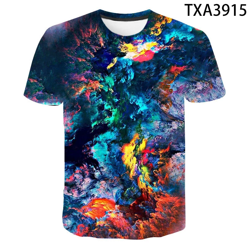 

2022 Summer Fashion Art Fantasy Color Graffiti Men's 3D T-Shirt O Neck Short Sleeve Large Size Loose Kids Street Fashion Top