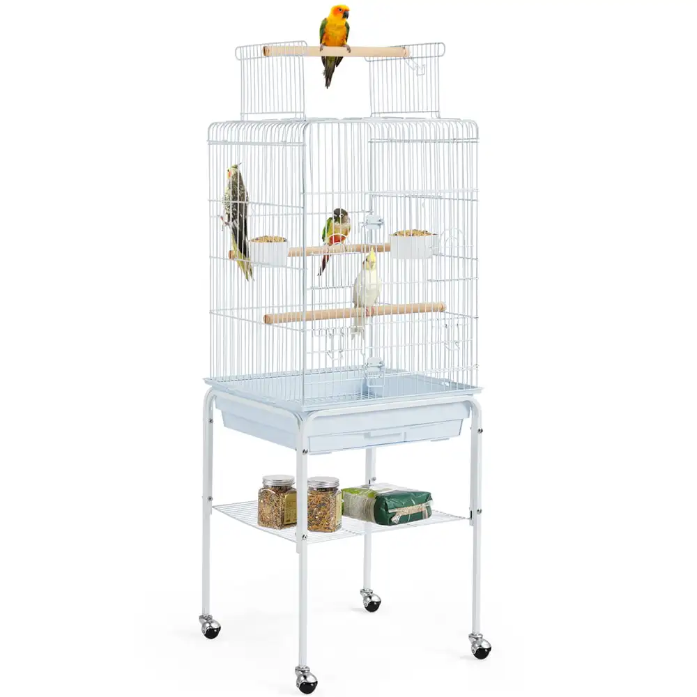 

SmileMart 53.5" Metal Rolling Bird Cage with Play Top Stand, White