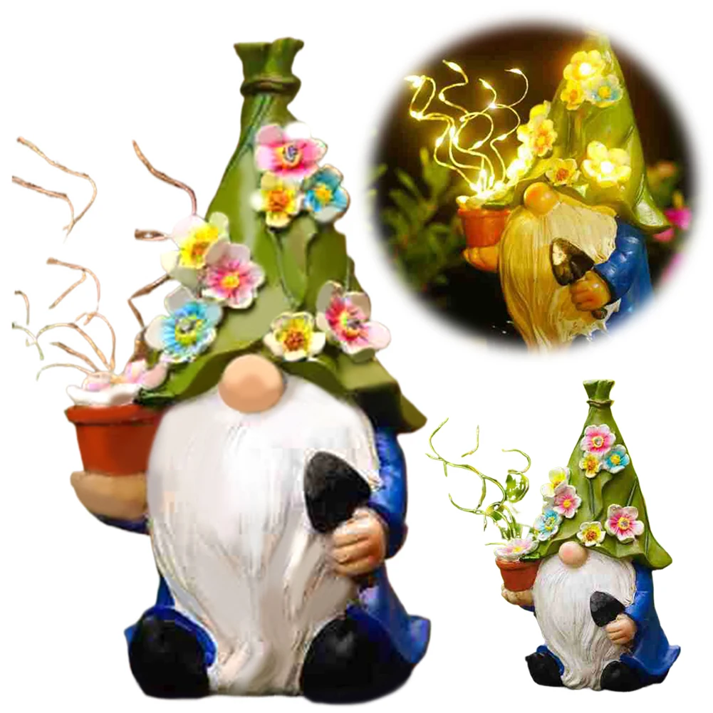 Garden Gnome Statues with Solar LED String Light Resin Crafts Garden Decor Resin Gnome Figurine Gifts for Housewarming Festival 1