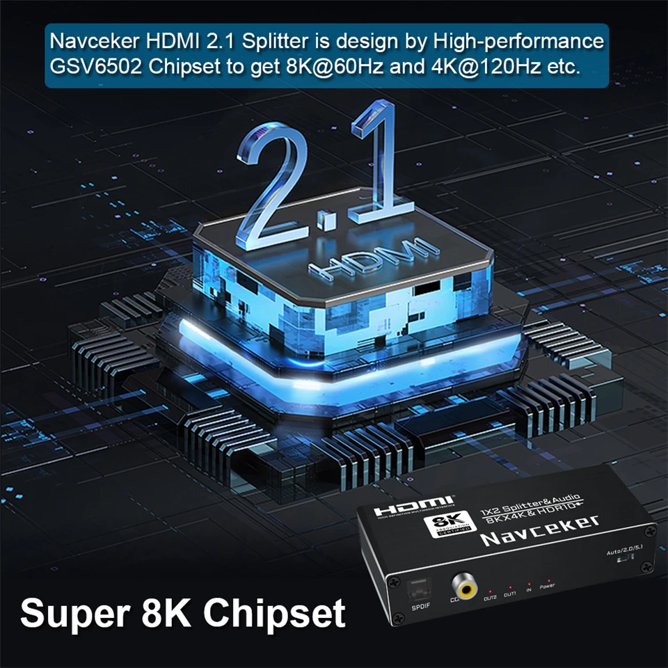 8K HDMI Splitter 1x2 4K 240Hz 1 in 2 out HDMI Audio Extractor HDMI to Optical Co