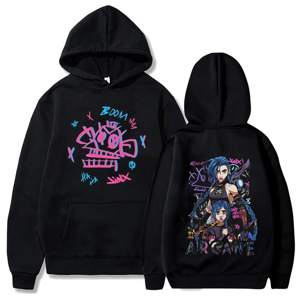 Arcane Jinx Graffiti Hoodies Men Women Anime Hoodie Harajuku O-neck Pullover Fashion Casual Hip Hop Streetwear Fans Gift Unisex - Image 2