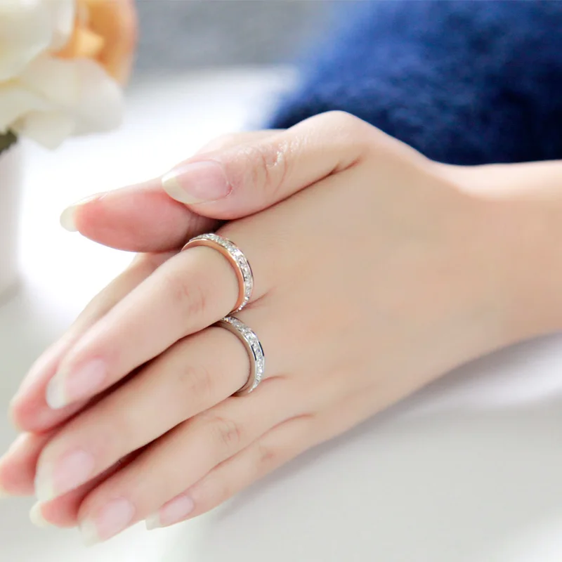 Luxury AAA CZ Zirconia Ring for Woman Man 18KGP Rose Gold Silver Color 316L Stainless Steel Wedding Jewelry (R003)