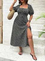 2025 new spring and summer large-size dress, fashionable and casual square collar women's long skirt - Image 3