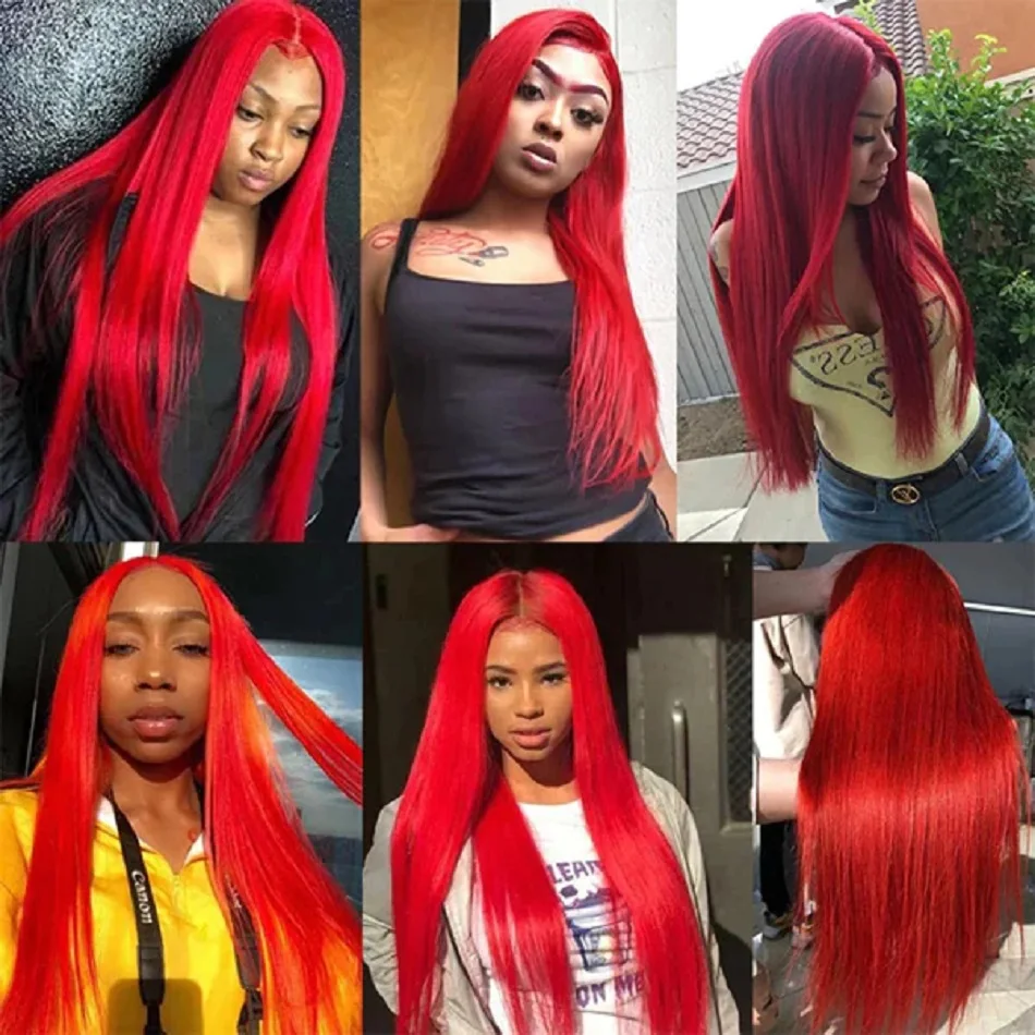 Hot Red 13x6 Hd Lace Frontal Human Hair Wigs Preplucked Burgundy Colored Wigs Human Hair Brazilian 13x4 Lace Front Red Wig 5