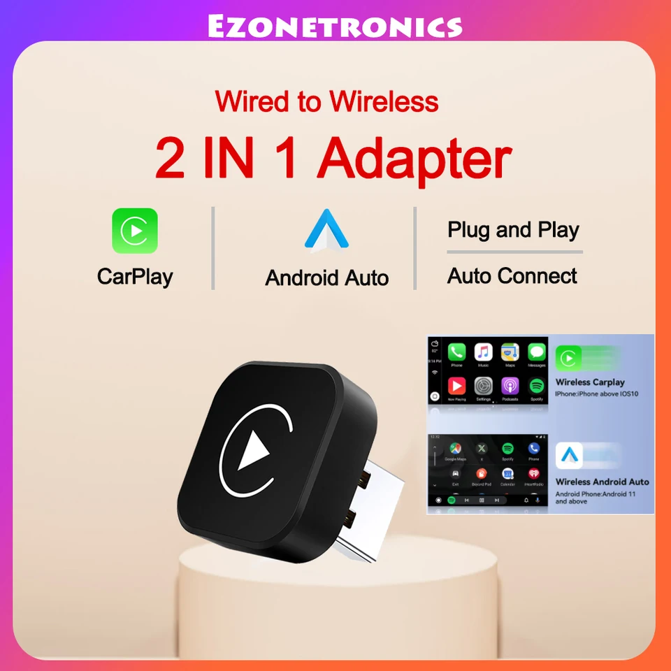 Adattatore Wireless CubeLink 2 Per CarPlay E Android Auto – Plug & Play, Senza Cavi, Auto-Riconnessione