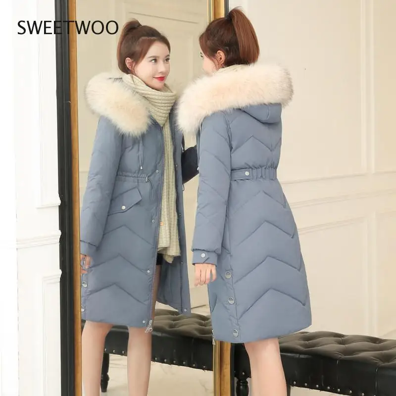 Women's Coat Down Cotton-Padded Jacket Parkas 2019 Winter New Jackets Warm Fur Collar Hooded Outerwear Long Cotton Coats Slim