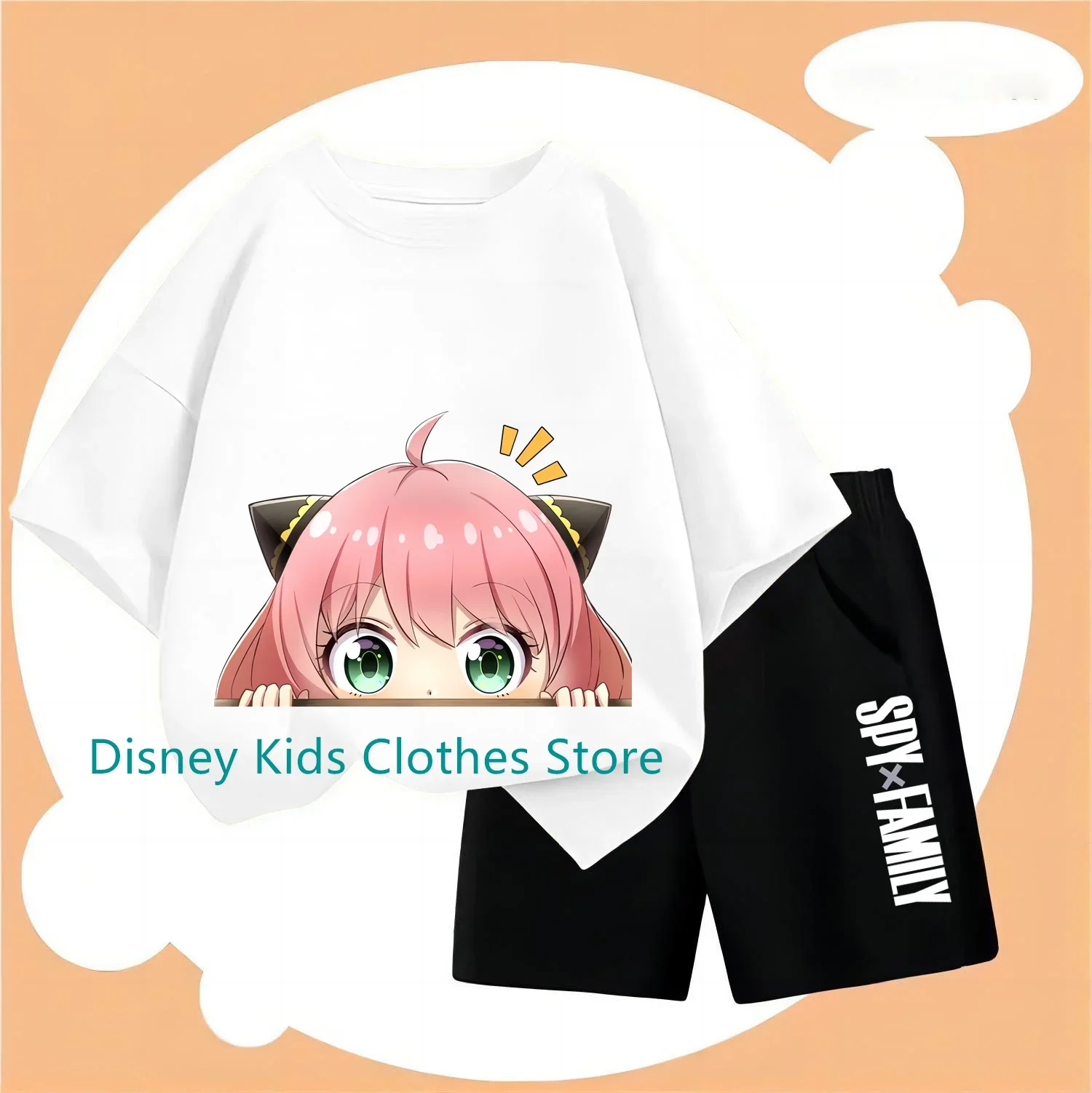 Japanese Anime Spy X Family Anya Forged Graphic Printed T-shirt Street Kids Clothing Fashion Short Sleeve Neutral T-shirt Sets 6