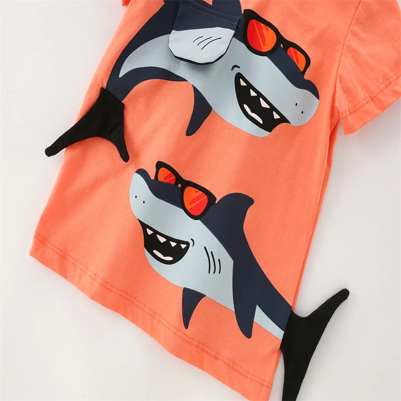 Jumping Meters 2-7T New Arrival Sharks Boys T Shirts Kids Fashion Baby Clothes Short Sleeve Toddler Costume Shirts Tops