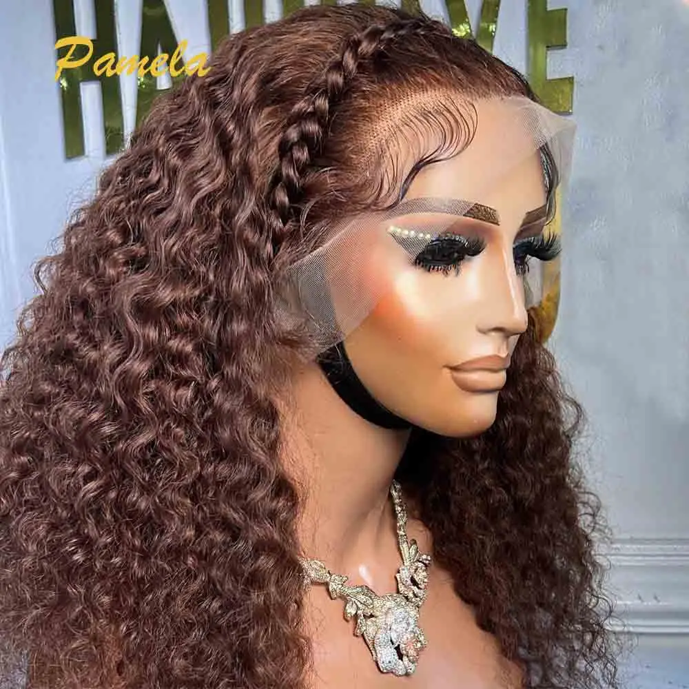 Hidden Strap Burmese Curly Chocolate 360 Lace Front Glueless Wigs Ready To Go PrePlucked Bleached Human Hair Wig With Drawstring