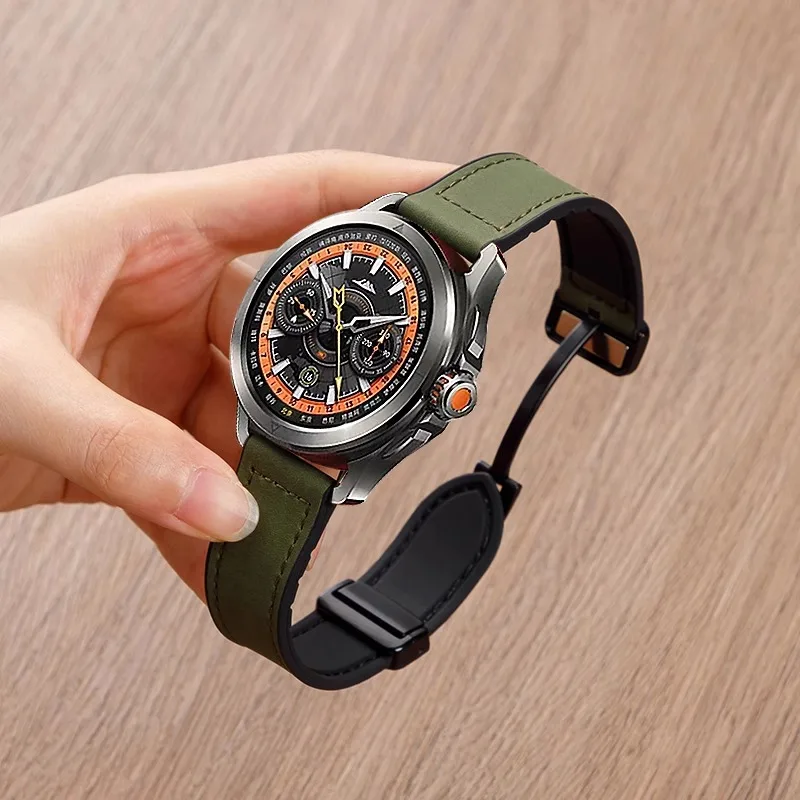 Magnetic Buckle Silicone-Leather Watch Strap, 22mm – Premium Watchband